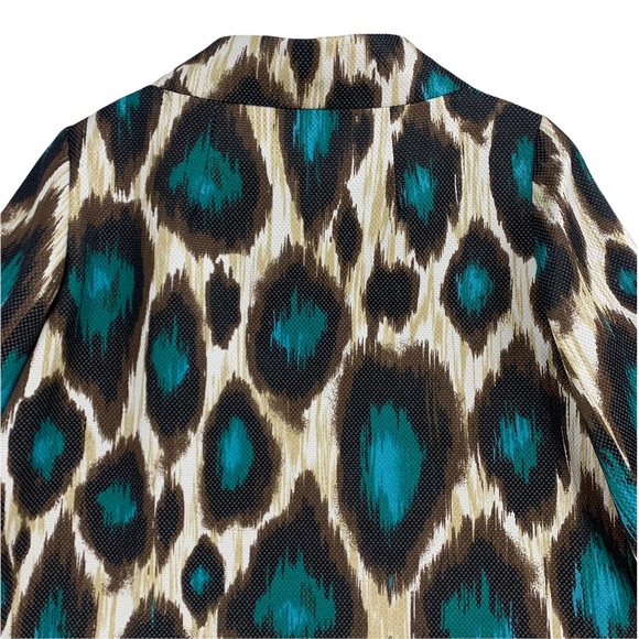 Large Print Leopard Brown & Turquoise Swing Blazer - Picture 8 of 15